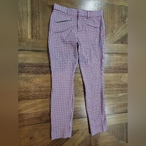 Gap Signature Skinny Ankle Pant Sz 0 Red Navy Tartan Plaid Mid Rise Stretch Chic